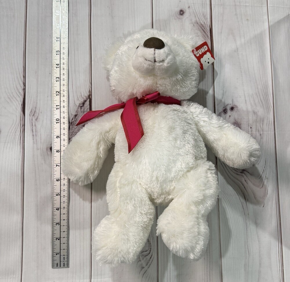 GUND 15" PIPER Bear Plush Toy Teddy White Red Bow Soft NWT - Picture 7 of 7